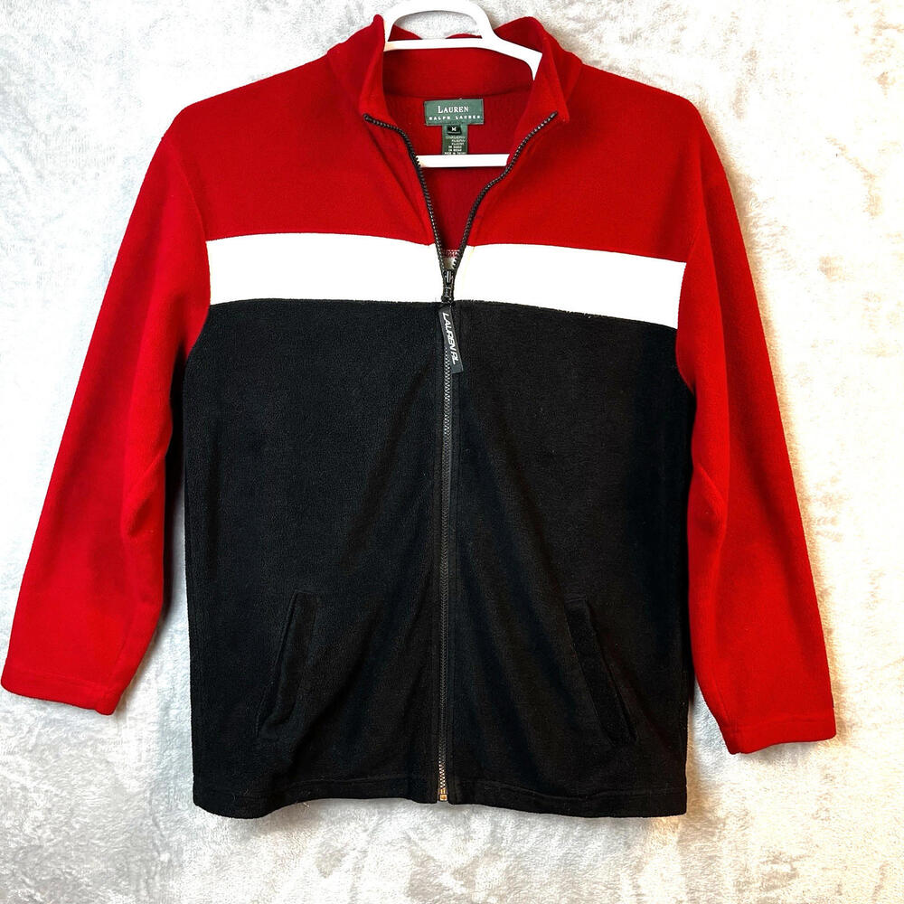 Lauren Ralph Lauren Womens Jacket Size Medium Colorblock Fleece Comfy‎ Cozy LRL